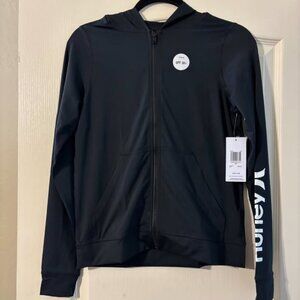 NWT Hurley Black women's Top Rash Guard Shirt/hoodie, Black, SZ XS